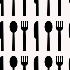 Seamless pattern of cutlery, fork, spoon, knife.