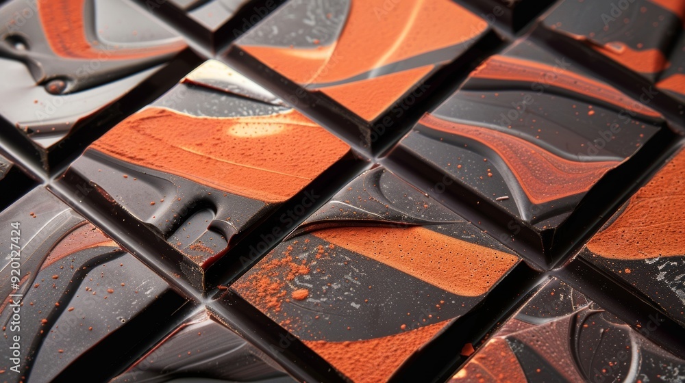 Poster an image of a chocolate bar with a mesmerizing marbled effect combining deep shades of espresso and 
