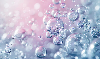 oil bubbles floating against a light background. The bubbles are semi-transparent with a reflective quality