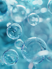 oil bubbles floating against a light background. The bubbles are semi-transparent with a reflective quality