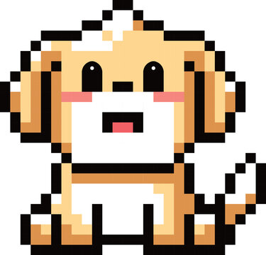 Pixelated Puppy Love: A charming and adorable pixel art rendition of a puppy, with big eyes and a playful smile, perfect for adding a touch of cuteness to any design. 