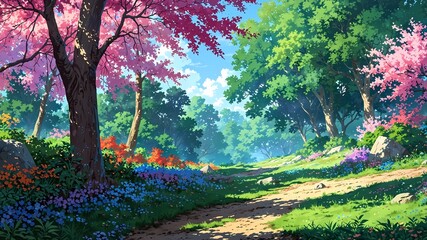 Fototapeta premium Mystical Plant in a Fantasy Colored Forest: An Enchanting Scene of Iridescent Beauty