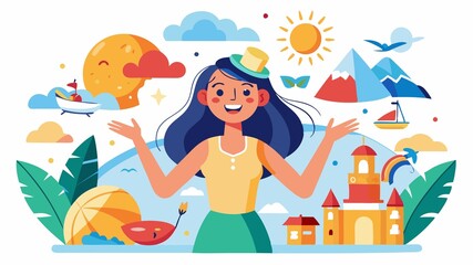 A cheerful woman enjoying a summer activity. The diverse range of experiences that make summer vacations unforgettable, from exploring new places to simply relaxing and basking in the sunshine.