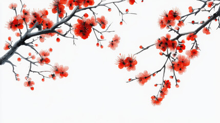 Fototapeta premium Vector Spring Floral Illustration with Blossoming Sakura Trees, Heart Frame Design for Seasonal Decorations