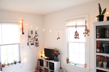 Golden retriever puppy sleeps in a bright teenage bedroom, waiting for owner to come home