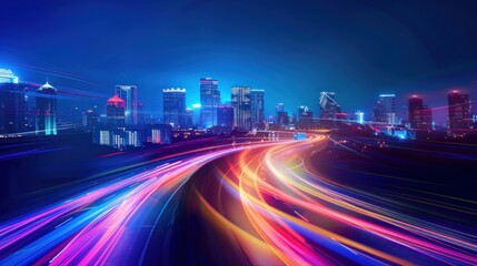 Fototapeta premium Cityscape with Nighttime Traffic