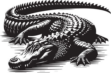 Alligator black and white silhouette, vector illustration.