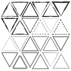 Set of triangle frames. Various decorative triangle borders. Black and white abstract vector art.