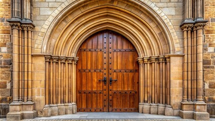Fototapeta premium Big wooden doors of a church entrance , church, entrance, wooden, doors, vintage, architecture, religion, worship