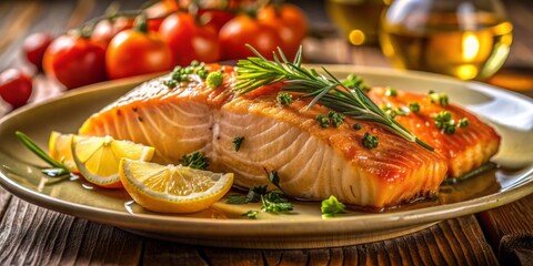 beautiful prate of salmon, food, food photography, detailed, golden hour photography, Nikon 70D
