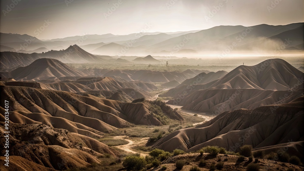 Canvas Prints Mysterious landscape in Quebrada de las Conchas with haze over the mountain ridges, Quebrada de las Conchas