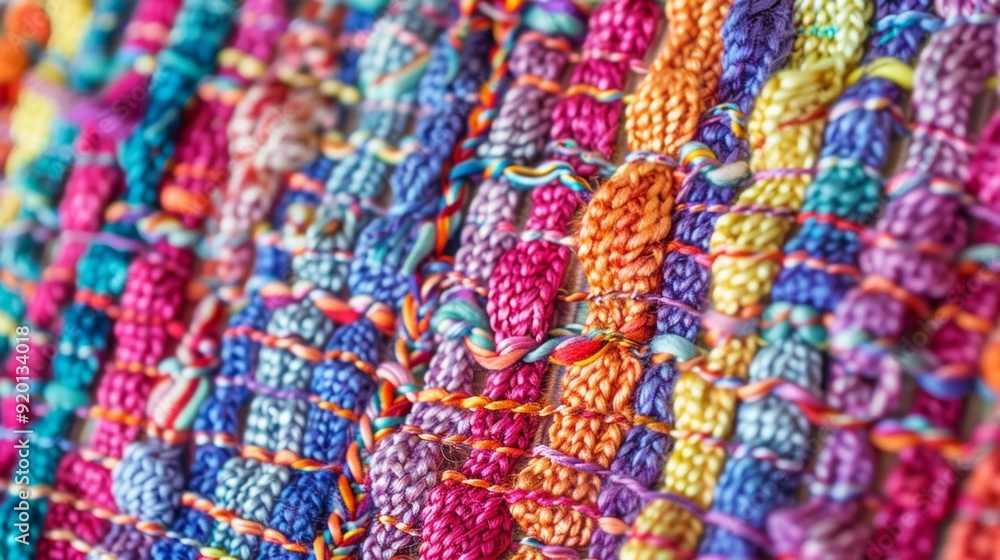 Poster Zoomedin image of a placemat showcasing the delicate patterns created by the mix of colorful threads.