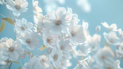 Delicate White Flowers Against a Soft Blue Sky