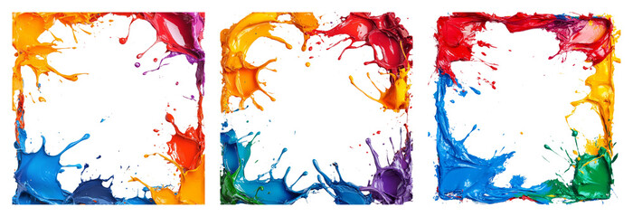 Obraz premium Colorful paint splatter frames isolated on transparent background