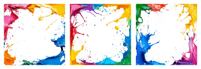 Obraz premium Colorful paint splatter frames isolated on transparent background