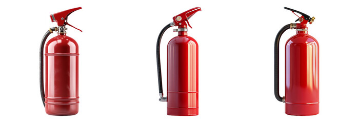 Red fire extinguishers isolated on transparent background