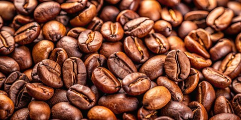 Fototapeta premium Close-up of roasted coffee beans, coffee, beans, aroma, caffeine, close-up, texture, dark, natural, organic, beverage
