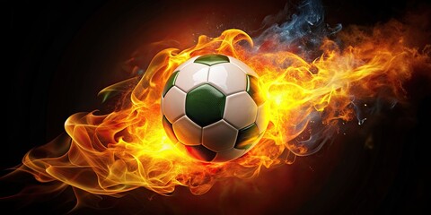 Fototapeta premium Fiery soccer ball representing passion and excitement of the World Cup , intense, energy, dynamic, sports, competition