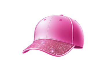 Pink baseball cap with sparkling brim, isolated on white background.