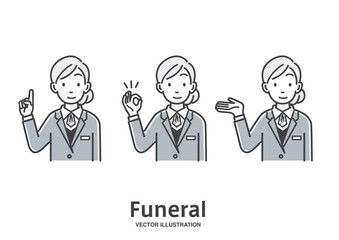 葬儀社の女性スタッフの表情パターン素材