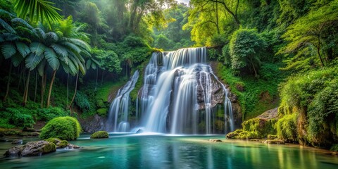 A picturesque waterfall in the heart of a lush forest, waterfall, forest, nature, scenery, tranquil, peaceful, serene