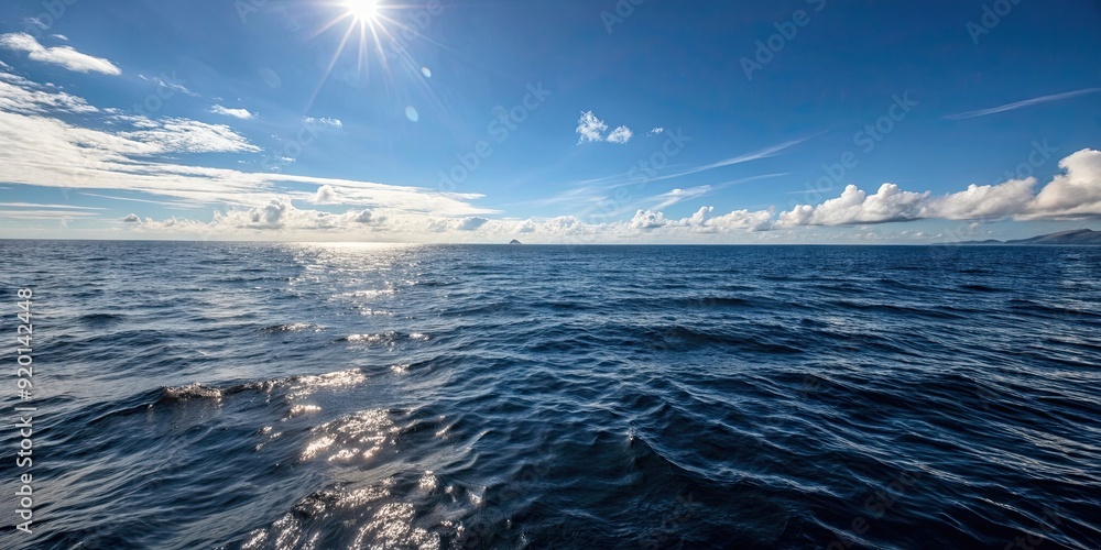 Wall mural Open ocean with a clear blue sky , ocean, water, seascape, horizon, tranquil, peaceful, serenity, nature, blue, sky, clouds