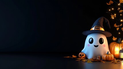 Spooky Halloween Ghost with Pumpkins
