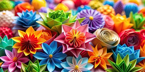 Fototapeta premium Beautiful origami flowers in various vibrant colors , origami, paper craft, floral, handmade, artistic, colorful, decoration