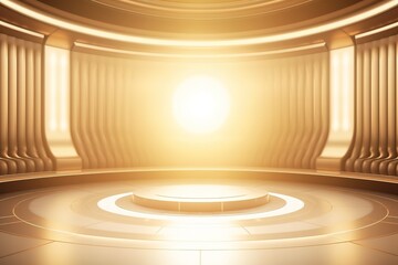 Obraz premium Golden futuristic platform with bright light.
