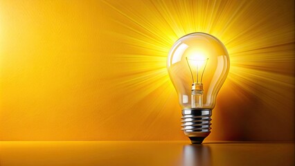 Bright light bulb shining on a vibrant yellow background, illumination, creative, idea, innovation, energy, electricity
