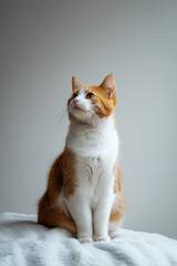 Cute orange ginger cat sitting and looking at the camera isolated.