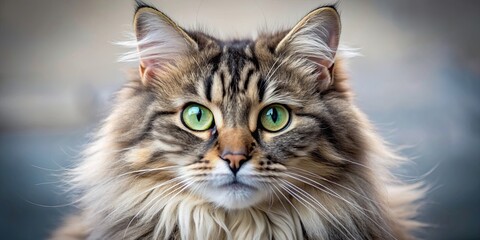 Fototapeta premium Close up of a fluffy cat with vibrant eyes, feline, pet, animal, close-up, whiskers, fur, domestic, cute, adorable, eyes