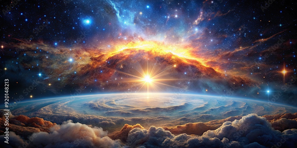 Wall mural cosmic cloud of interstellar dust and gas illuminated by a brilliant supernova against a star-filled
