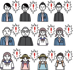 驚く学生　アイコンイラストセット
