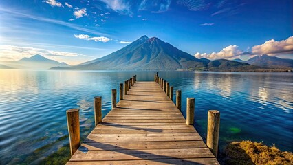 Scenic jetty on Lake Atitlan with mountains in the background, Lake Atitlan, Guatemala, jetty, dock, pier, water