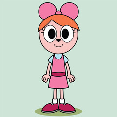 little girl in pink dress cartoon character vector art