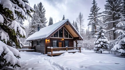 Cozy winter cabin surrounded by snow , cabin, winter, cozy, snow, cold, fireplace, mountain, getaway, peaceful, serene, holiday