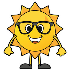 Geek cute sun character cartoon vector image, Mascot Sun Stock Vectors, Clipart and Illustrations