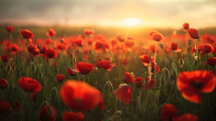 Obraz premium Poppy Field Sunset