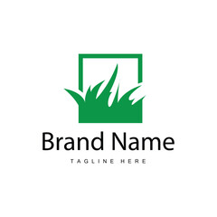 Farm illustration green grass logo design simple natural grass vector template