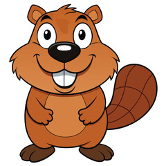 Cartoon happy beaver on white background