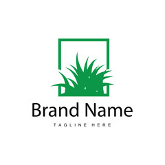 Farm illustration green grass logo design simple natural grass vector template