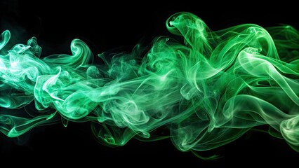 Fototapeta premium Jets of poisonous green smoke on a black background, abstract texture of flying smoke, toxic, green, poison, smoke, jet