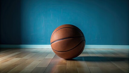 Fototapeta premium Orange basketball on a hardwood court , sports, competition, ball, game, sport, basketball, court, gym, exercise, team, dribble