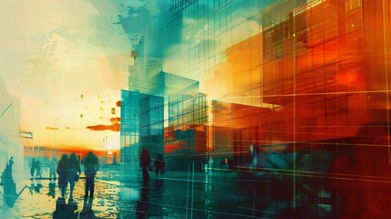 Obraz premium Silhouettes in a City of Glass and Steel