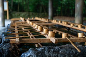 Shinto water ablution pavilion (Chozuya) at Ise Jingu Shrine.