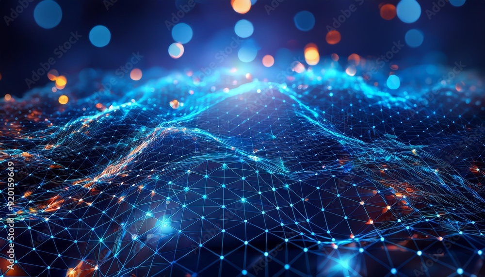 Poster technology network background,communication and technology network background concept with moving li