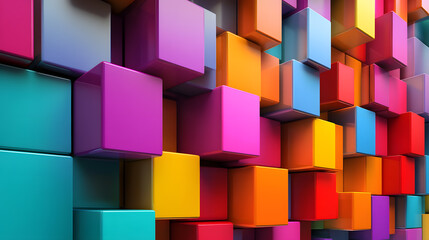 A vibrant abstract background featuring colorful cubes and geometric patterns, with shades of blue and purple, creating a modern and artistic design