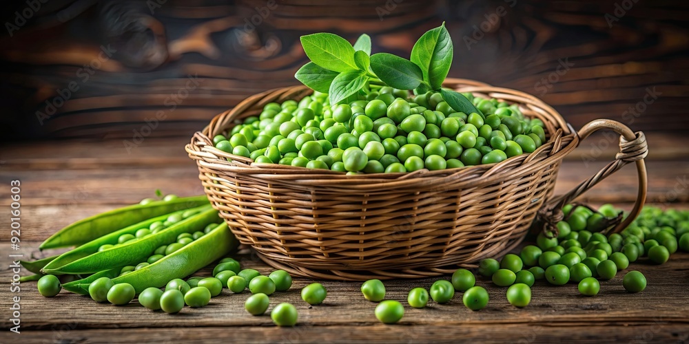 Canvas Prints A basket overflowing with fresh green peas, fresh, organic, vegetables, food, produce, garden, farm, healthy, natural