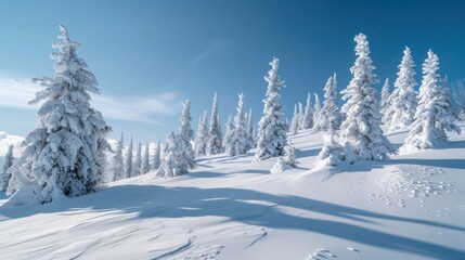 Obraz premium Snowy Mountain Landscape with Fir Trees